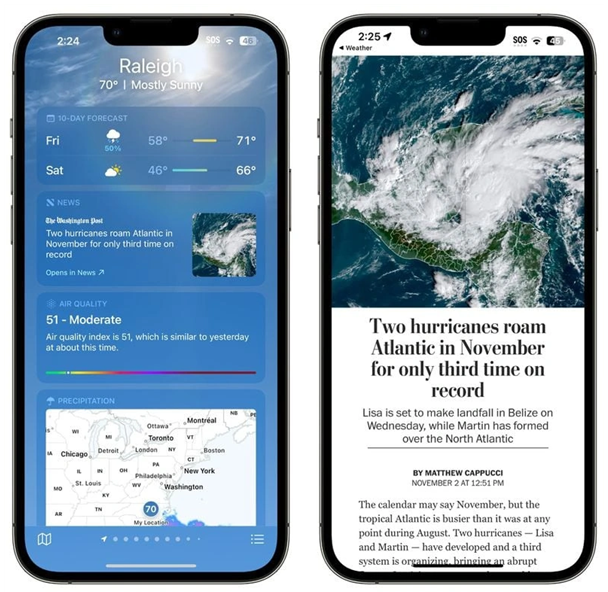 兴宁苹果14维修分享iPhone 14手机如何看天气时顺带看新闻 